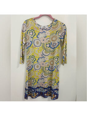 Jean Pierre Klifa Floral Shift Dress Sz XS Yellow Blue EUC